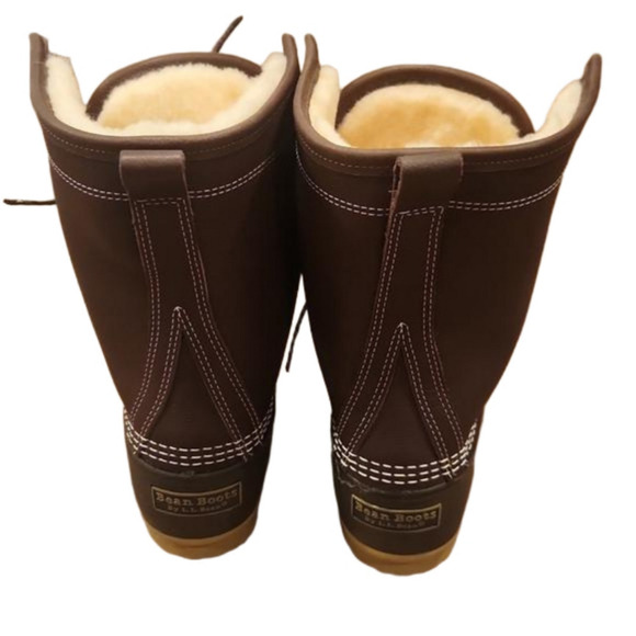 L. L. Bean 10" Brown Tumbled Leather Shearling Lined Hunting Duck Boots - Picture 2 of 4